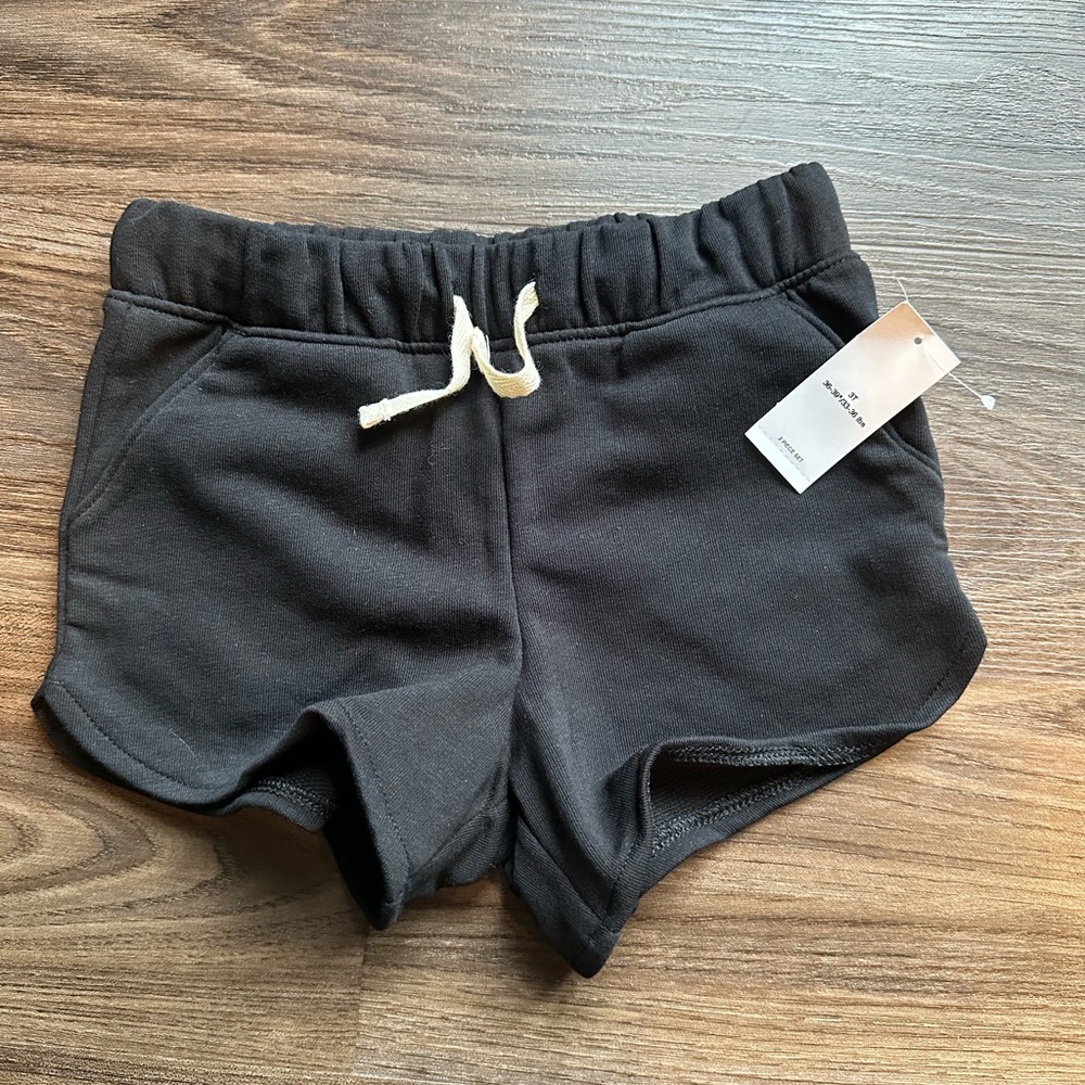 Toddler Girl 3T Black Cotton Drawstring Shorts NWT